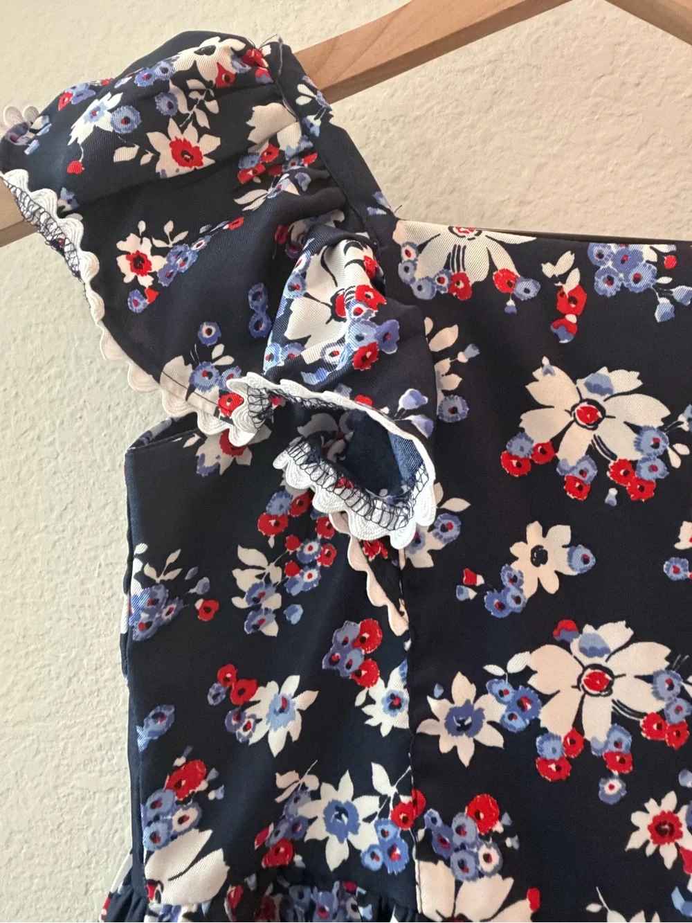 Janie and Jack Navy Floral Ruffle Dress with Red and White Accents- - Size 8